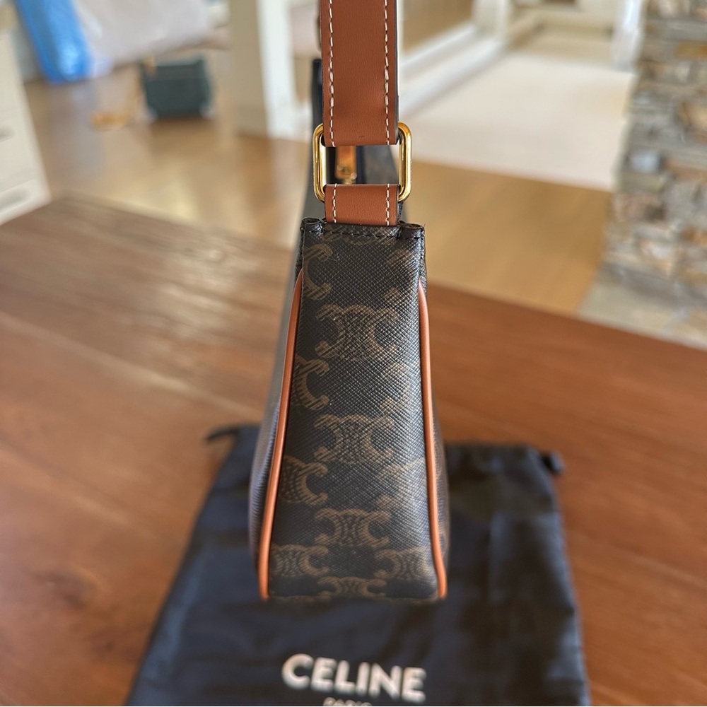Celine Ava Shoulder Bag in Triomphe Canvas + Tan Calfskin NWT - Picture 12 of 15